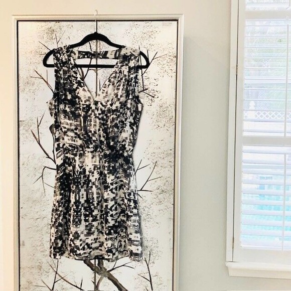 Parker $253 Women's Small Black White Abstract Print Sleeveless Mini Dress - Picture 2 of 11